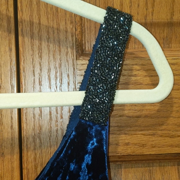 RALPH LAUREN Womens Blue Sequin Trim Velvet Sleeveless V Neck Above The Knee Sheath Party Dress